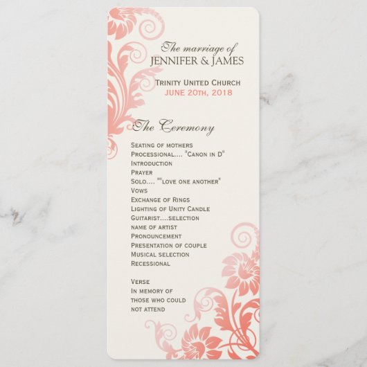 Classy Ombre Coral Wedding Programme (Devant)