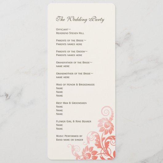 Classy Ombre koraal bruiloft programma (Achterkant)