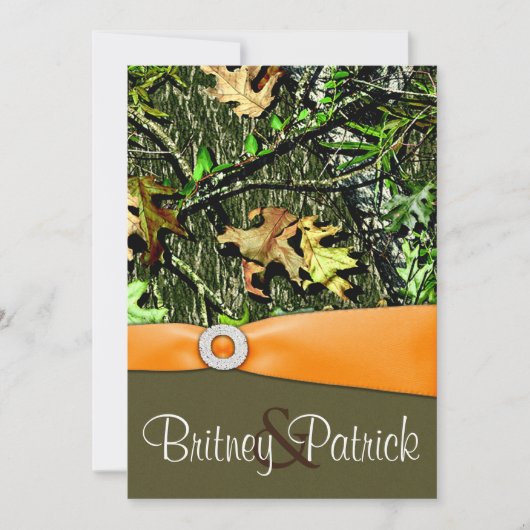 Classy Oranje Hunting Camo Wedding Invitations Kaart (Voorkant)