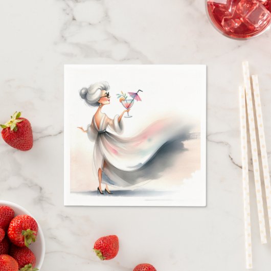 Classy oudere vrouw met partij Drink Servet (Insitu)