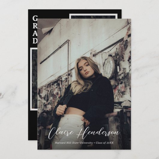 Classy Overlay Photo Black Collage Afstuderen Aankondiging (Voorkant / Achterkant)