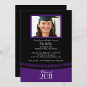 Classy Paars & Black Afstuderen Invitation Foto Kaart (Voorkant / Achterkant)