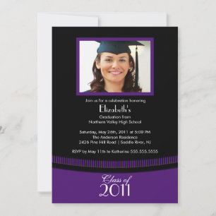 Classy Paars & Black Afstuderen Invitation Foto Kaart