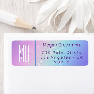 Classy Paarse & Blauwe Bokeh Star Monogram Adres Etiket