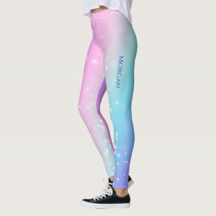Classy Paarse & Blauwe Bokeh Ster, Naam of Bericht Leggings