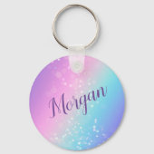 Classy Paarse & Blauwe Bokeh Ster, Naam of Monogra Sleutelhanger (Voorkant)