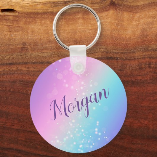 Classy Paarse & Blauwe Bokeh Ster, Naam of Monogra Sleutelhanger (Achterkant)