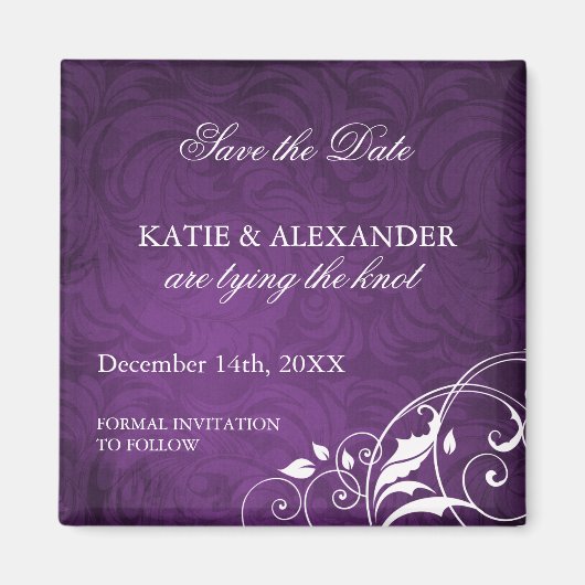 Classy Paarse Save the Date Wedding Magnet Magneet (Voorkant)