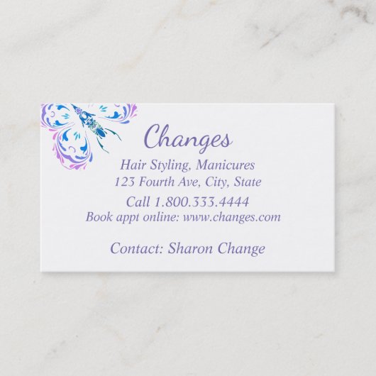 Classy Paarse Vlinder Hair & Nails Custom Visitekaartje (Voorkant)
