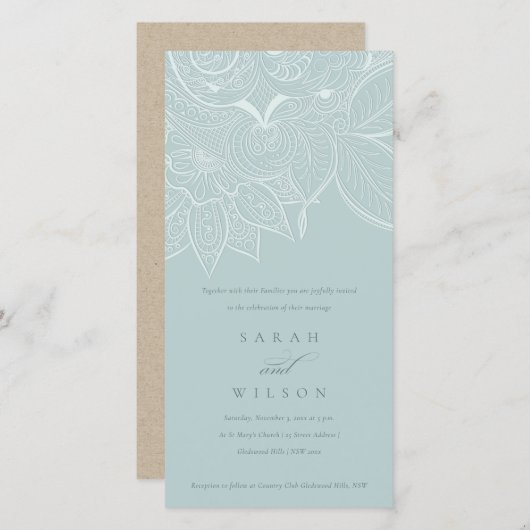 Classy  Paisley Dusky Blue Wedding Invite Bedankkaart (Voorkant / Achterkant)