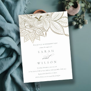 Classy  Paisley Ivory Gold Verloving Invite Bedankkaart