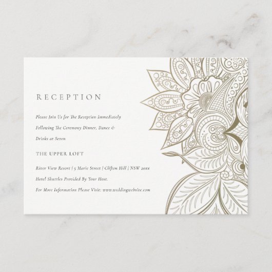 Classy Paisley Ivory Gold Wedding Reception Informatiekaartje (Voorkant)