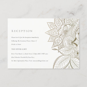 Classy  Paisley Ivory Gold Wedding Reception Informatiekaartje