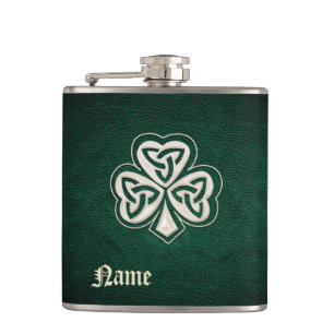 Classy parel lucky shamrock leer gepersonaliseerd heupfles