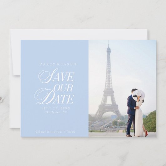 Classy Pastel Blue Elegant Save the Date Card (Voorkant)