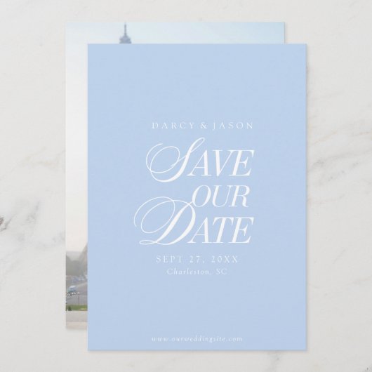 Classy Pastel Blue Elegant Save the Date Card (Devant / Derrière)