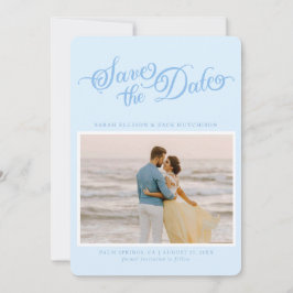 Classy Pastel Blue Elegant Script Sla de datum op Save The Date