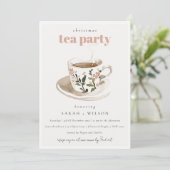 Classy Pastel Floral Tea Cup Christmas Tea Party Kaart (Staand voorkant)