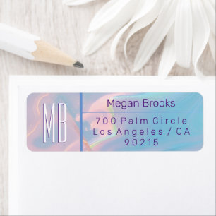 Classy pastel marmeren monogram adres etiket