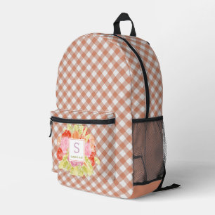 Classy Pastel Perzik Sinaasappel Gingham Check Pat Bedrukte Rugzak