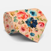 Classy Perzik Roze Blauw Waterverf Rozen Stropdas (Opgerold)