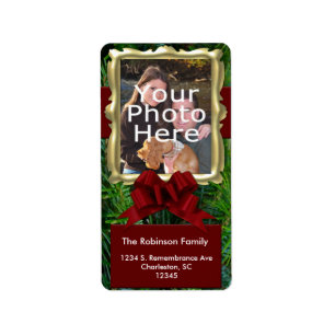 Classy Pine Foto Kerstmis Adreslabel Etiket