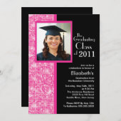 Classy Pink & Black Afstuderen Invitation Foto Kaart (Voorkant / Achterkant)