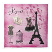 Classy Pink Black Paris Mode Eiffel Tower Tegeltje (Voorkant)