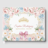 Classy Pink Bow Floral Quinceanera Custom Gastenboek (Voorkant)