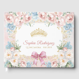 Classy Pink Bow Floral Quinceanera Custom Gastenboek