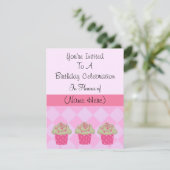 Classy Pink Cupcake Birthday Uitnodiging (Staand voorkant)