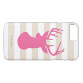 Classy Pink Deer Head Linen Stripes, speciaal gepe Case-Mate iPhone Case (Achterkant (Horizontaal))