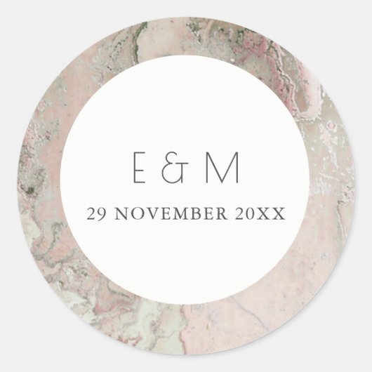 CLASSY PINK DUSKY ROOS GOLD AGATE MONOGRAM WEDDING RONDE STICKER (Voorkant)