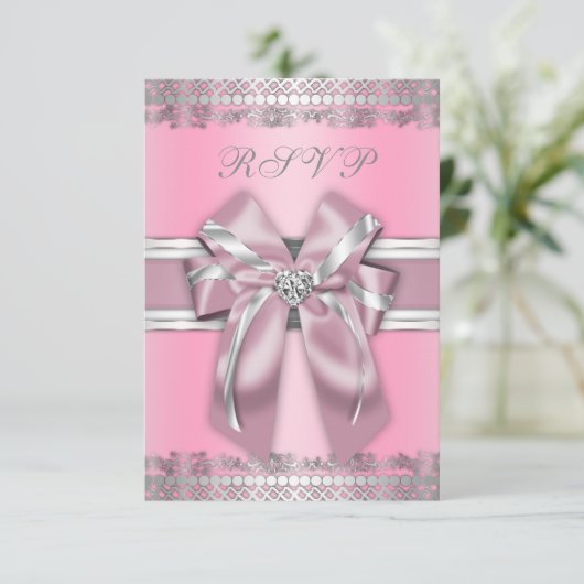 Classy Pink en Silver RSVP (Staand voorkant)