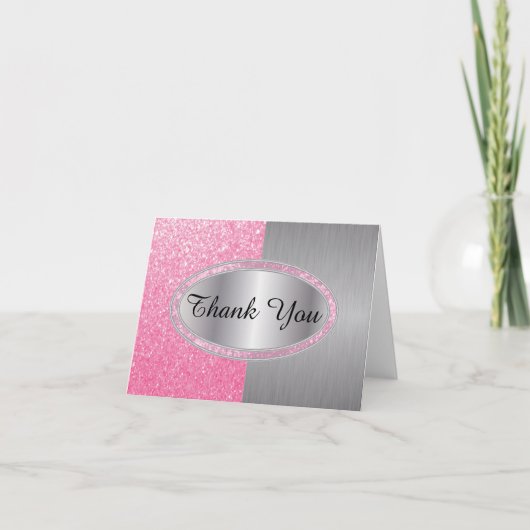 Classy Pink Glitter Brush - Dank u Bedankkaart (Voorkant)