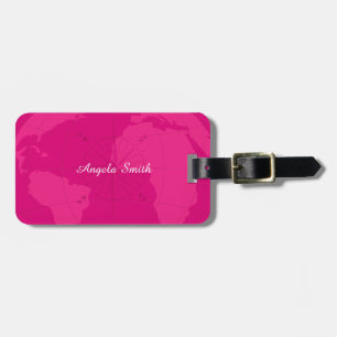 Classy Pink Wereldkaart met Compass Roos Monogram Bagagelabel