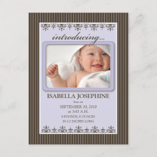Classy Pinstripe Lila Baby Aankondiging Briefkaart