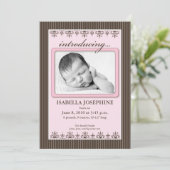 Classy Pinstripe Pink 5x7" geboorteaankondiging Aankondiging (Staand voorkant)