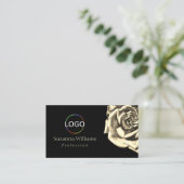 Classy Plain Black Beige Roos Logo en QR-code Visitekaartje (Staand voorkant)