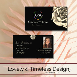 Classy Plain Black Beige Roos met Logo en foto Visitekaartje