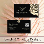 Classy Plain Zwart Beige Roos Initialen QR-code Visitekaartje