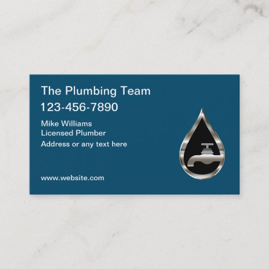 Classy Plumbing Service Silver Tone Water Drop Visitekaartje (Voorkant)
