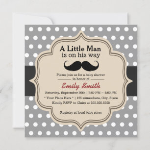Classy Polka Dots Mustache Little Man Baby shower Kaart