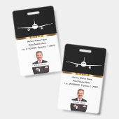 Classy Private Airline Pilot Photo ID Badge (Voor- en achterkant)