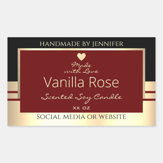 Classy productetiketten Zwart Burgundy Gold Rechthoekige Sticker (Voorkant)