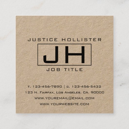 Classy Professioneel Monogram Vierkante Visitekaartje (Achterkant)