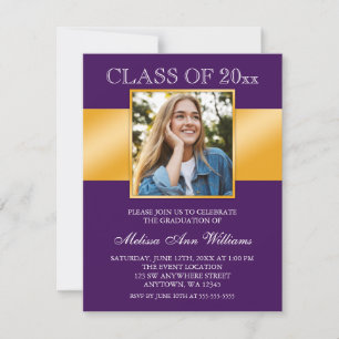 Classy Purple Gold Photo Faire-part de graduation