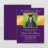 Classy Purple Gold Photo Faire-part de graduation (Devant / Derrière)
