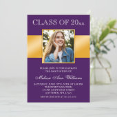 Classy Purple Gold Photo Faire-part de graduation (Debout devant)