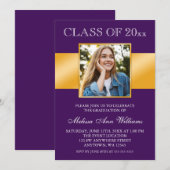 Classy Purple Gold Photo Faire-part de graduation (Devant / Derrière)